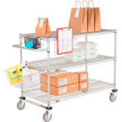 Nexelate® Curbside Cart w/3 Wire Shelves & Polyurethane Casters, 36"L x 18"W x 40"H