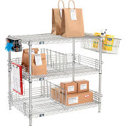 Nexel® Chrome To Go Rack - 3 Wire Shelves, Dividers & Ledges - 72"W x 21"D x 34"H