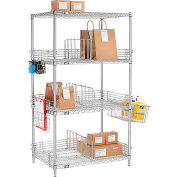 Nexel® Chrome To Go Rack - 4 Wire Shelves, Dividers & Ledges - 30"W x 24"D x 63"H