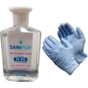 Shield Gloves & Sanitizer Bundle, 4 MIL, Blue, Large, Case of 10 Boxes & Case Hand Sanitizer 8 oz