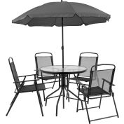 Flash Furniture® Nantucket Ensemble de salle à manger d’extérieur 5 pièces avec parapluie, noir