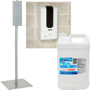 Global Industrial Automatic Hand Sanitizer Dispenser Starter Kit w/Stand, 4 x 3.78 L Bottles