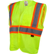 GSS Safety 1007 Standard Class 2 Two Tone Mesh Hook & Loop Safety Vest, Lime, Large