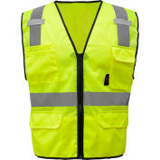 GSS sécurité 1505 polyvalente classe 2 maille à capuche 6 poches gilet de sécurité, Lime, Medium