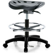 Interion® ESD Polyurethane Tractor Stool With Foot Ring & Seat Tilt - Black w/ Black Base