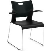 Global™ Molded Stacking Chair w/ Arms and Sled Base - Plastic - Black - Duet Series