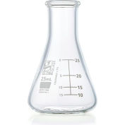 Flacon, Erlenmeyer, Globe Glass, Bouche étroite, Dual Graduations, ASTM E1404, 25mL, 12/Box