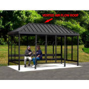 Abri pour fumeurs 4-1VR-DKB, 3 faces, ouvert devant, 10 'L x 2 ' 8 "W, toit à coutures debout ventilé, DK BRZ