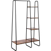 Seville Classic 4-Tier Freestanding Metal Garment Wood Shelves Closet Rack, Black/Light Brown