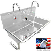 BSM Inc. Stainless Steel Sink, 2 User w/Electronic Faucets Round Tube Wall Mounted 36"L X 20"W X 8"D