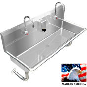 BSM Inc. Stainless Steel Sink, 2 Station w/Electronic Faucets, round Tube Brackets 42"L X 20"W X 8"D