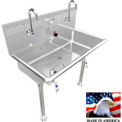 BSM Inc. Stainless Steel Sink, 2 User w/Knee Valve Operated Faucets Straight Legs 36"L X 20"W X 8"D