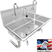 BSM Inc. Stainless Steel Sink, 2 Stations w/Knee Valve Operated Faucets, 36?g L X 20?g W X 8?g D