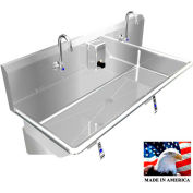 BSM Inc. Stainless Steel Sink, 2 Station w/Knee Operated Faucets, Wall Mounted 48" L X 20" W X 8" D