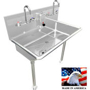 BSM Inc. Commercial Stainless Steel Sink, 2 User w/Manual Faucets Straight Legs 36"L X 20"W X 8"D
