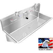 BSM Inc. Stainless Steel Sink, 2 Stations w/Manual Faucets Wall Mounted 42" L X 20" W X 8" D