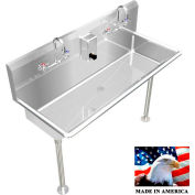 BSM Inc. Stainless Steel Sink, 2 Station w/Manual Faucets, Straight Legs 48" L X 20" W X 8" D