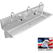 BSM Inc. Stainless Steel Sink, 3 Station w/Electronic Faucets, Wall Brackets 60"L X 20"W X 8"D