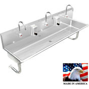 BSM Inc. Stainless Steel Sink, 3 Station w/Electronic Faucets, Round Legs 60"L X 20"W X 8"D