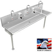 BSM Inc. Stainless Steel Sink, 3 Station w/Electronic Faucets, straight Legs 72"L X 20"W X 8"D