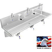 BSM Inc. Stainless Steel Sink, 3 User w/Knee Valve Operated Faucets, Wall Brackets 60"L X 20"W X 8"D