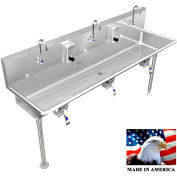 BSM Inc. Stainless Steel Sink, 3 User w/Knee Valve Operated Faucets, Straight Legs 60"L X 20"W X 8"W