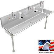 BSM Inc. Stainless Steel Sink, 3 Station w/Manual Faucets, straight Legs 60"L X 20"W X 8"D