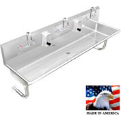 BSM Inc. Stainless Steel Sink, 3 Station w/Manual Faucets, Round Legs 60"L X 20"W X 8"D