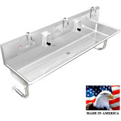 BSM Inc. Stainless Steel Sink, 3 Station w/Manual Faucets, Round Legs 60"L X 20"W X 8"D