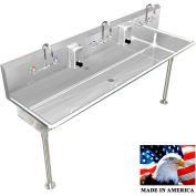 BSM Inc. Stainless Steel Sink, 3 Station w/Manual Faucets, Straight Legs 72"L X 20"W X 8"D