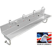 BSM Inc. Stainless Steel Sink, 4 User w/Electronic Faucets, Round Tube Mounted 84" L X 20" W X 8" D