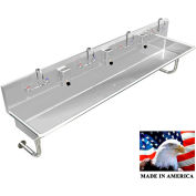 BSM Inc. Stainless Steel Sink, 4 User w/Manual Faucets, Round Tube Mounted 80" L X 20" W X 8" D