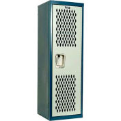 Hallowell 1 Door Home Team Ventilated Locker, 15"Wx15"Dx48"H, Dark Blue/Light Gray, Unassembled