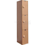 Hallowell® AquaMax 3-Tier 3 portes en plastique Locker, 12 « L x 18 » P x 72 » H, Taupe, assemblé