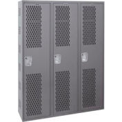 Hallowell® 1-Tier 3 Porte Single-Point Ventilated Locker, 54"Lx18"Dx72"H, Gris foncé, Tout soudé
