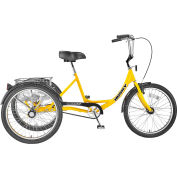 Husky Bicycles Industrial Tricycle, 500 Lb. Capacity, 24" Wheels, W/Platform, Solid Tires, Yellow