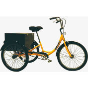 Husky Bicycles Industrial Tricycle, roues de 26 po, capacité de 600 lb, w/armoire jaune, pneus solides