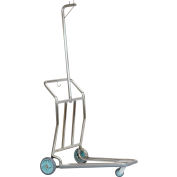 Hospitality 1 Source Compact Luggage Cart, Stainless Steel, 4" Front/8" Back Wheel, Semi-Pneumatic