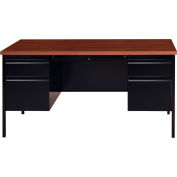 Hirsh Industries® Double Piédestal Steel Desk, 30 » x 60 », Finition noir/noyer