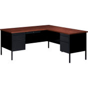 Hirsh Industries® acier Desk - forme L w / droit de retour - 66 x 72 - Blk/noyer - série HL10000