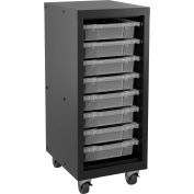 Hirsh Industries® Mobile Bin Tower Black 22606 with 8 Clear Bins - 15" x 18" x 36"