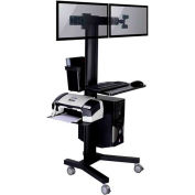TygerClaw LVW8606 Mobile PC Cart with Dual Monitor Mounts, Noir