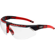 Uvex® Avatar Hydroshield Safety Glasses, Red Frame, Clear Lens, Scratch-Resistant, Anti-Fog