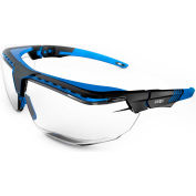 Uvex® Avatar S3853 OTG Safety Glasses, Blue/Black Frame, Clear, Anti-Scratch, Anti-Reflective