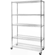 5-Tier UltraDurable Mobile Wire Shelving - Commercial Grade NSF Steel 48"L x 18"W x 75"H - Chrome