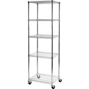 5-Tier UltraDurable Mobile Wire Shelving - Commercial Grade NSF Steel 24"L x 18"W x 75"H - Chrome