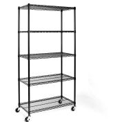 5-Tier UltraDurable Mobile Wire Shelving - Commercial Grade NSF Steel 36"L x 18"W x 75"H - Black