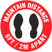 Walk On Floor Sign - MAINTAIN DISTANCE 6FT-2M APART, 17" Dia.