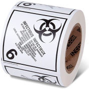 INCOM® TDG Labels, Matières infectieuses, Classe 6.2, Papier, 4"L x 4"W, Blanc, Rouleaux de 500