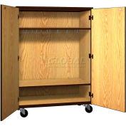 Mobile Wood Wardrobe Cabinet w/Locks, Solid Door, 48"W x 22-1/4"D x 66"H, Maple/Black
